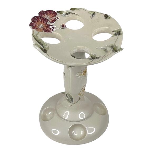 Vintage Marina TOOTHBRUSH HOLDER Bacova Guild Floral 5.75" Holds 4 Tooth Brush - Picture 3 of 5